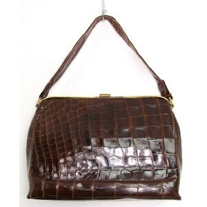 VINTAGE DEITSCH GENUINE CROCODILE BROWN LEATHER FRAME HANDBAG POCKETBOOK
